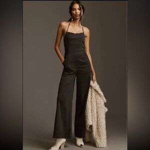NWT $178 Anthropologie Pilcro Halter Wide-Leg Jumpsuit Size 4 Charcoal Black